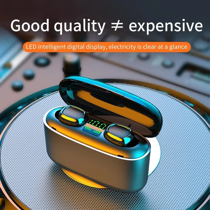 TWS Mini Bluetooth Headset Fingerprint Touch Ipx7 Waterproof Mini Earbuds with Digital Display Charging Case for Android IOS