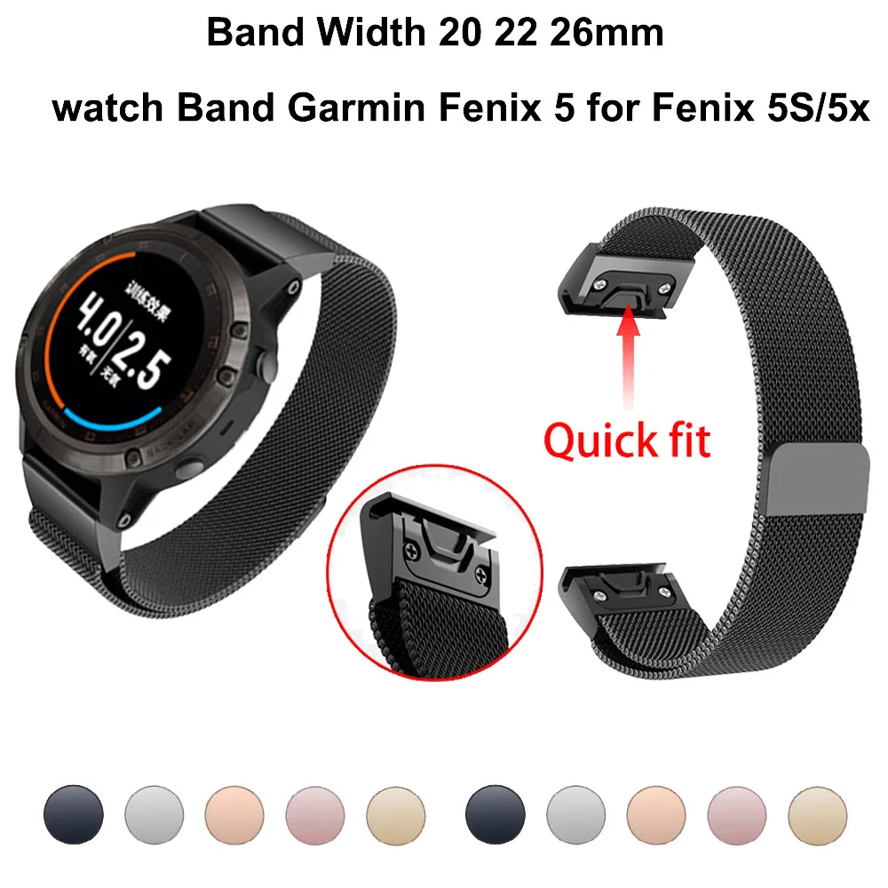 Ремешок из нержавеющей стали для наручных часов Garmin Fenix 6X 6S 6 Pro 5X 5 5S Plus 3HR D2 26 22 20