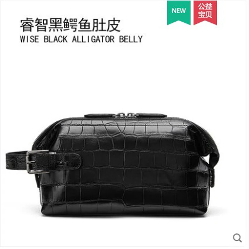 

gete Simple man's handbag with real crocodile skin grasp bag with large capacity crocodile skin belly bag for men clutch bag