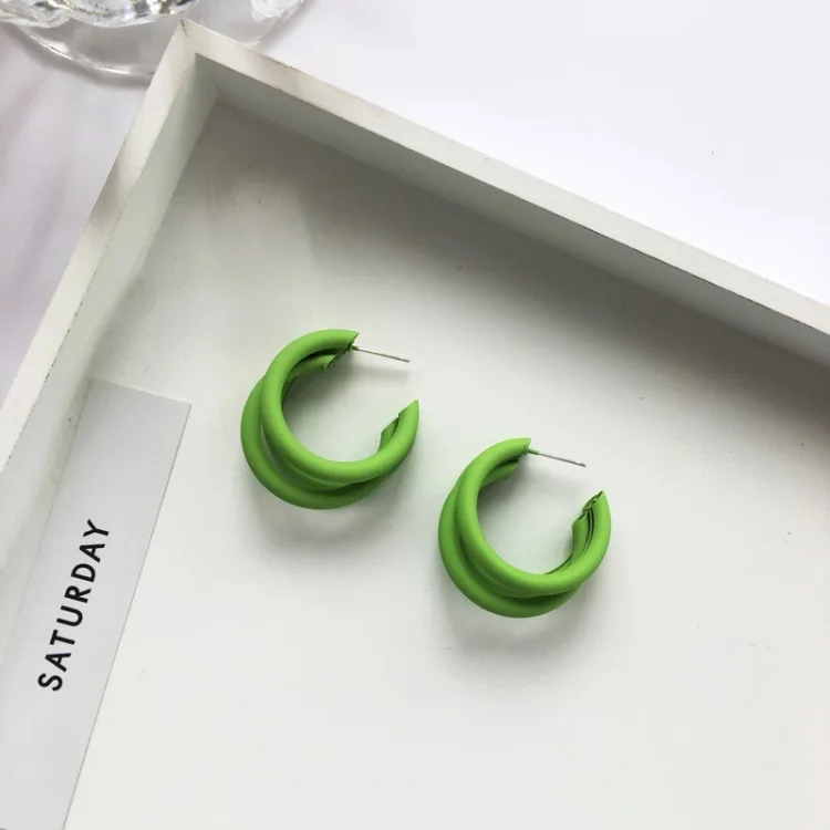 

C Shape Light Green Chunky Hoop Earrings Hypoallergenic