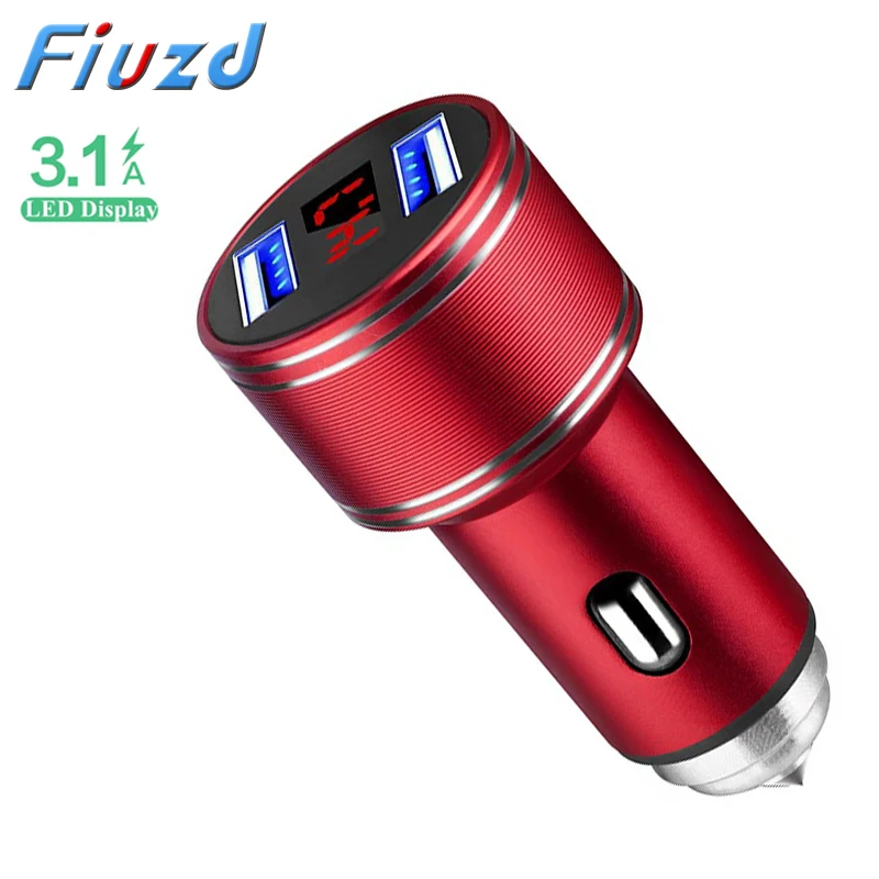 Металлическое автомобильное зарядное устройство с двумя usb-портами 3,1 А, светодиодный дисплей, универсальное автомобильное зарядное устройство для мобильного телефона Xiaomi samsung iPhone 6S 7 8 Plus