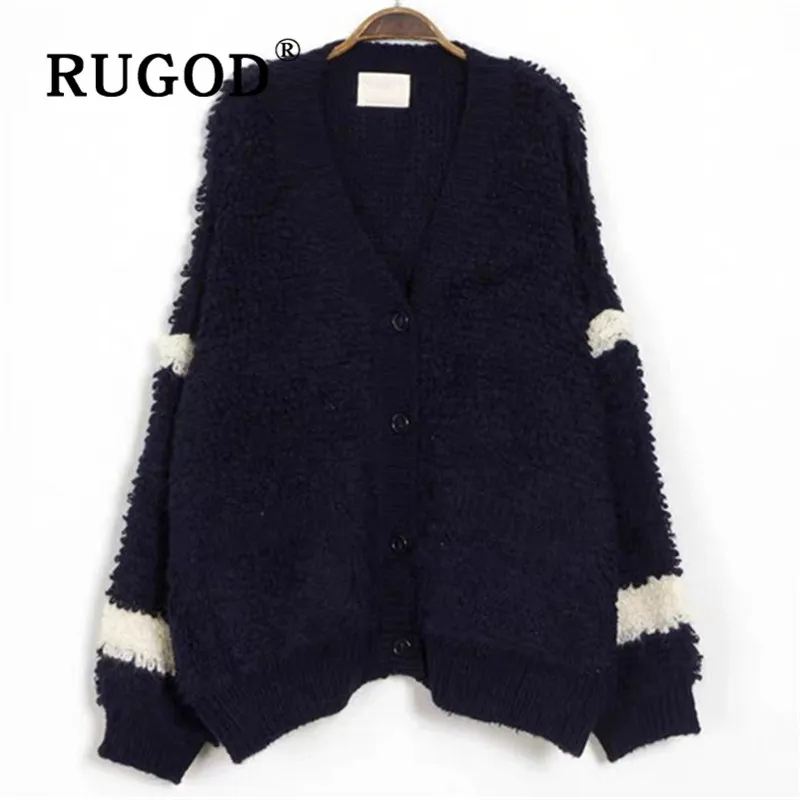 RUGOD, элегантный, пушистый, овечья шерсть, кардиган, для женщин, модный, контрастный цвет, рукав "летучая мышь", толстый свитер, Осень-зима, кардиган для женщин