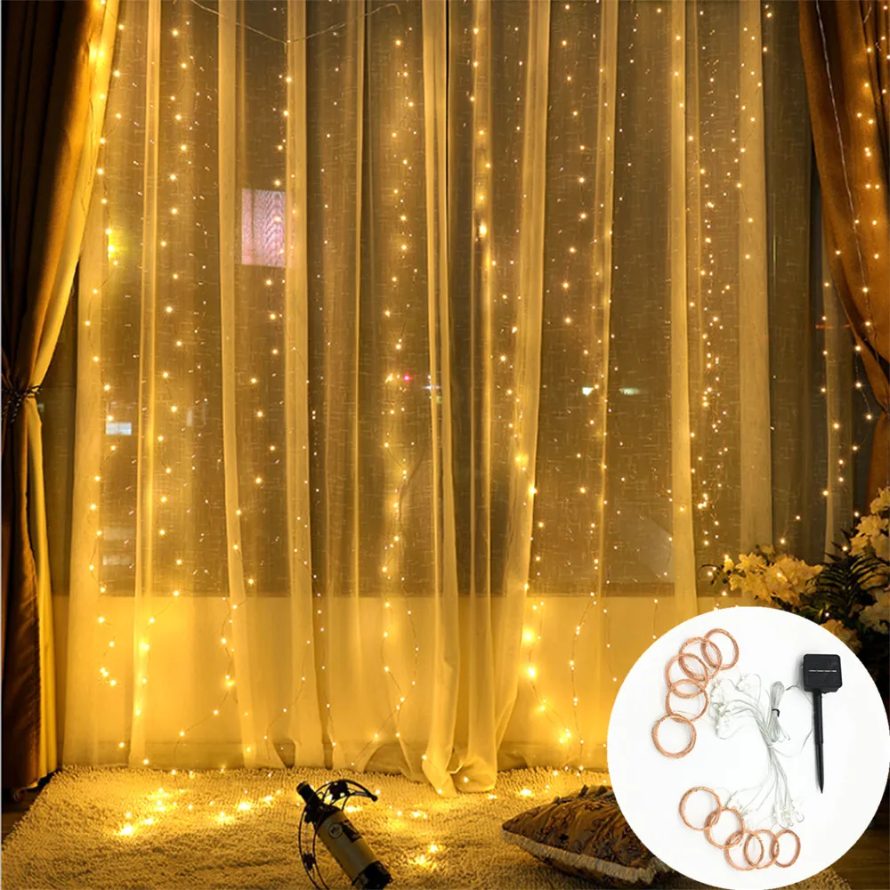 3x2/3x3m LED String Light Solar Curtain String Light Fairy Copper Wire Decorate Wedding Holiday Party Christmas Light Waterproof happily ever after castle shower curtain for bathrooms bathroom and shower in the bathroom waterproof bath and anti mold curtain