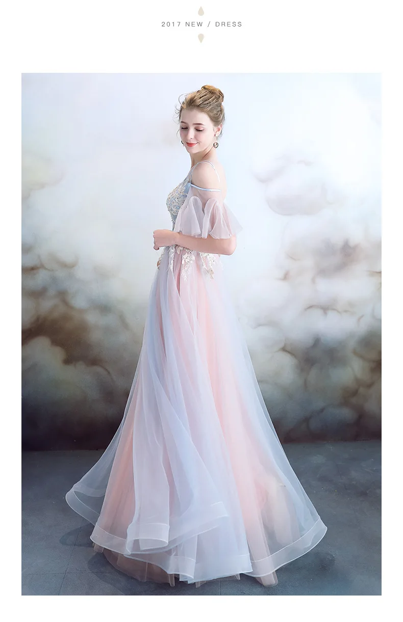 Robe de Soiree Longue элегантное вечернее платье Шампань кружево розовый синий тюль платье для выпускного вечера Длинные вечерние платья Vestido de Festa ES2829