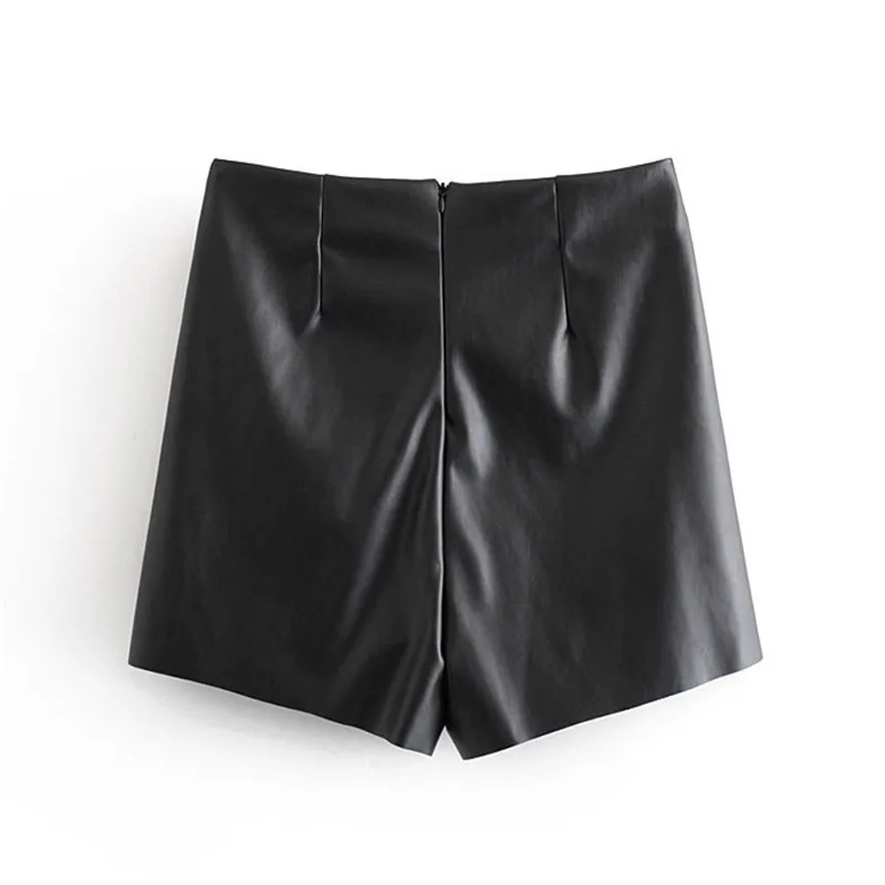 Женские Стильные черные шорты из искусственной кожи на молнии с высокой талией, женские повседневные шикарные шорты, одноцветные pantalones cortos