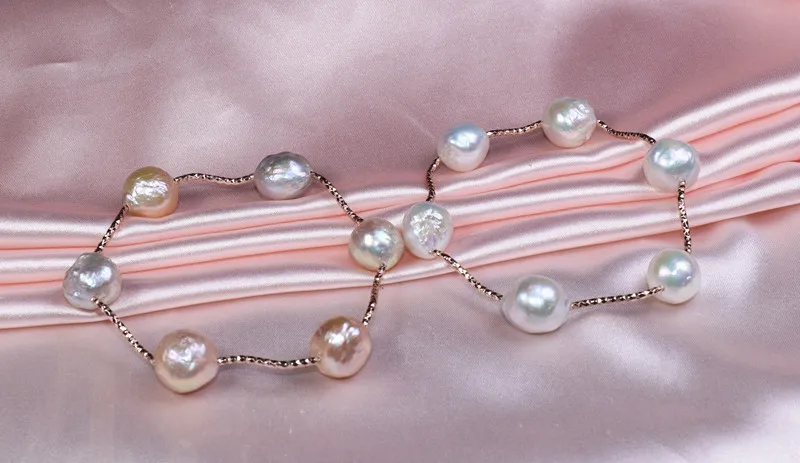 Высокое качество натуральный многоцветный барокко большой 11-13 мм браслет из больших жемчужин Мода розовое золото эластичные браслеты для женщин