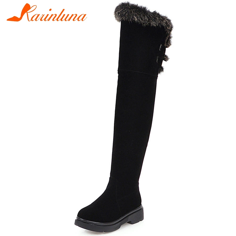 

KARINLUNA New Snow Boots Big Size 34-43 Women Fur Thigh High Boots Chunky Heels Shoes Woman Casual Winter Over The Knee Boots