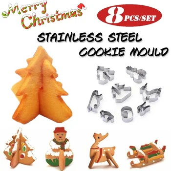 

8pcs/set Christmas Baking Mold Stainless Steel 3D Christmas Cookie Cutters Fondant Cutter DIY Mold Cake Decorating Accessories