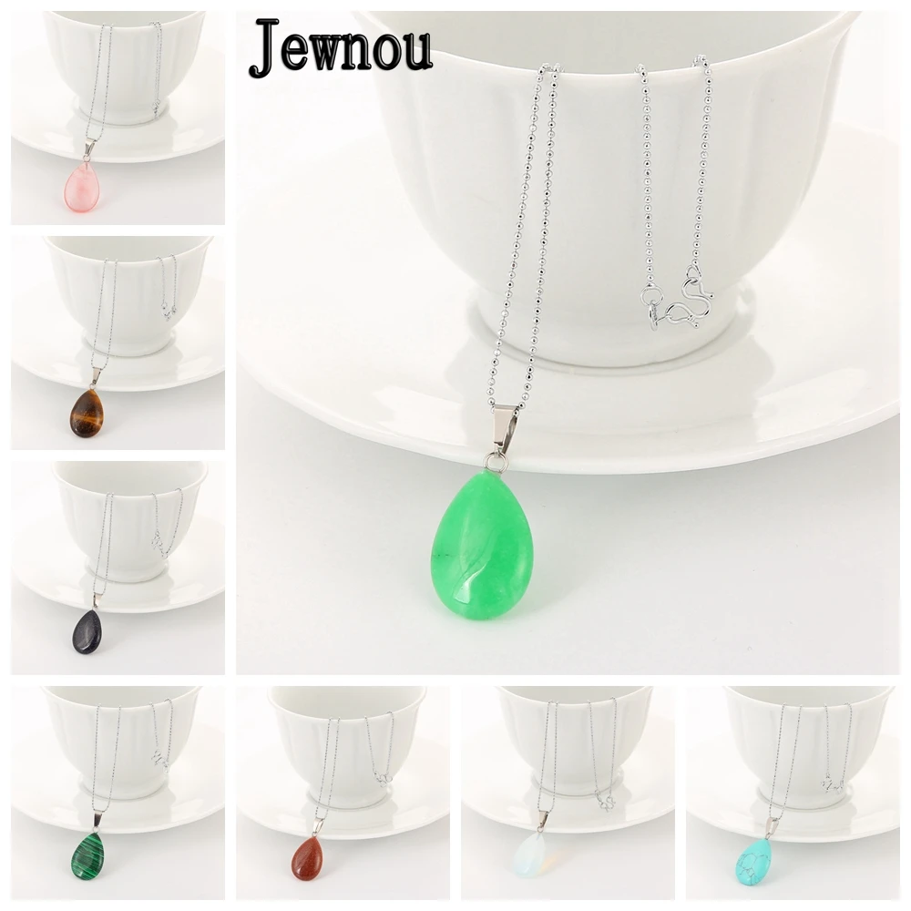 

Jewnou Water Drop Pendant Necklace Clavicular Chain Choker Women Silver Jewelry Semi-Precious Stones Accesories Mothers Day Gift