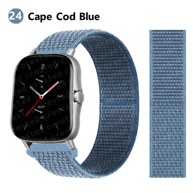 20/22mm Nylon band For Amazfit GTS/2/2e/GTS2 Mini/GTR 3 Pro 42mm/47mm/GTR2/2e/stratos 2/3 Sport Loop Bracelet Amazfit bip strap cape cod blue 26