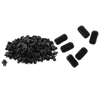 

6 Pcs Clip On EMI RFI Noise Ferrite Core Filter for 5mm Cable & 120 x 8mm Car Hole Plastic Rivets Fastener Bumper Push Pin Clips