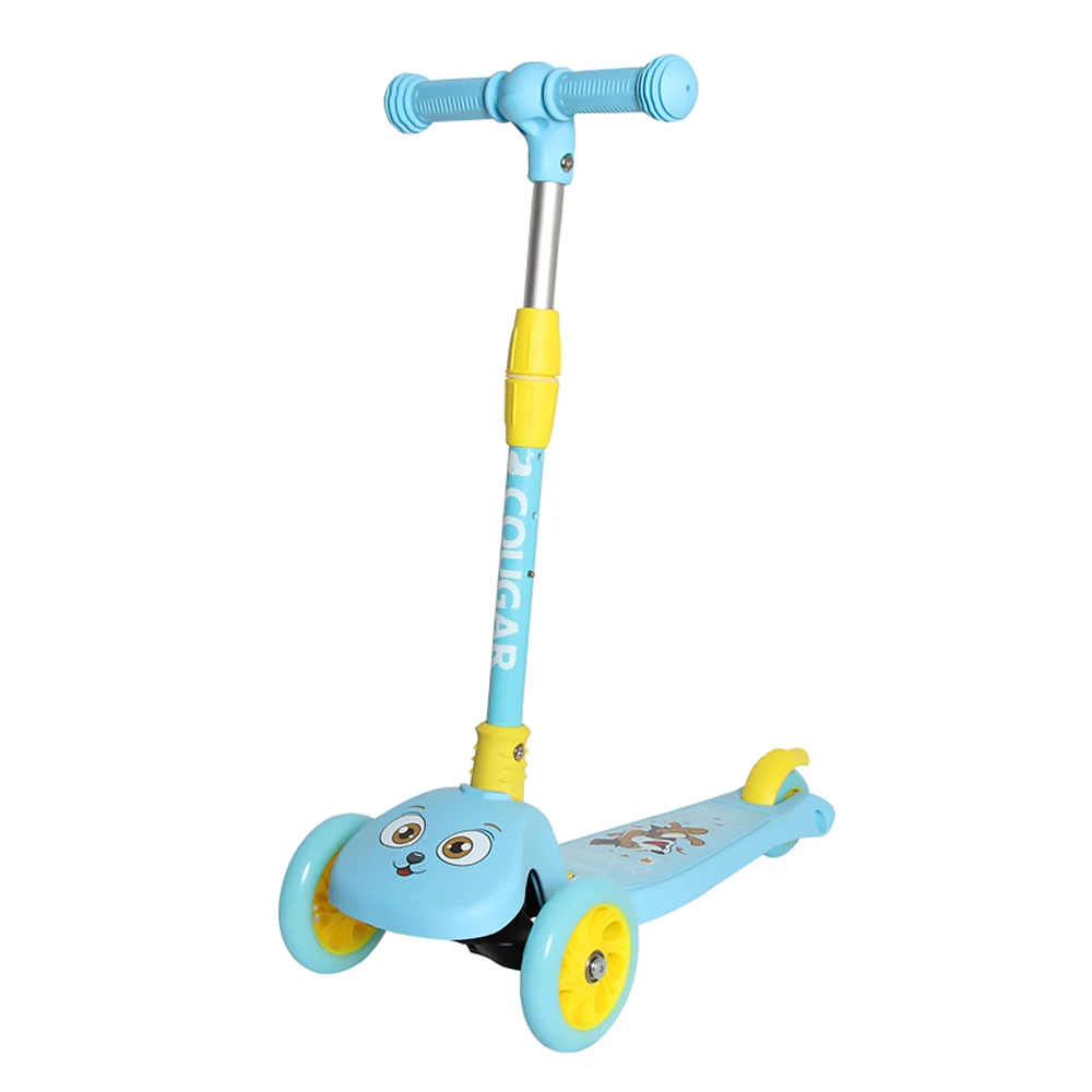 Folding Scooter with Light Up Wheels Adjustable Height for Kids Girls Boys Children Scooter Skateboard 3 Wheels - Цвет: Синий