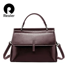 REALER shoulder bag for women vintage messenger bags ladies leather handbag with top handle female retro leisure crossbody bag