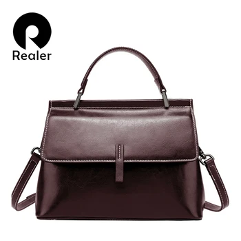 

REALER Shoulder Bag for Women Vintage Messenger Bags Ladies Leather Handbag Retro Leisure Crossbody Bag with Top Handle Female