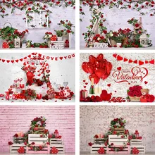

Mocsicka Happy Valentine's Day Photography Backdrops Retro Brick Wall Rose Love Women Birthday Photo Background Decor Photoshoot
