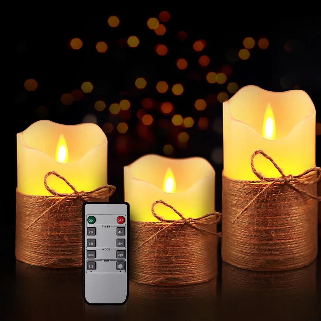 

3 pcs/set Romantic Flameless LED Electronic Candle Light Remote Control Timer Christmas Decorations For Home 2019