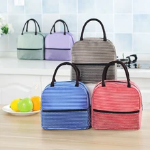 

1Pcs Portable Stripes Lunch Bag Tote For Students Isothermal Bag Packaged Food Thermal Bags School Office Bento Boxes Container