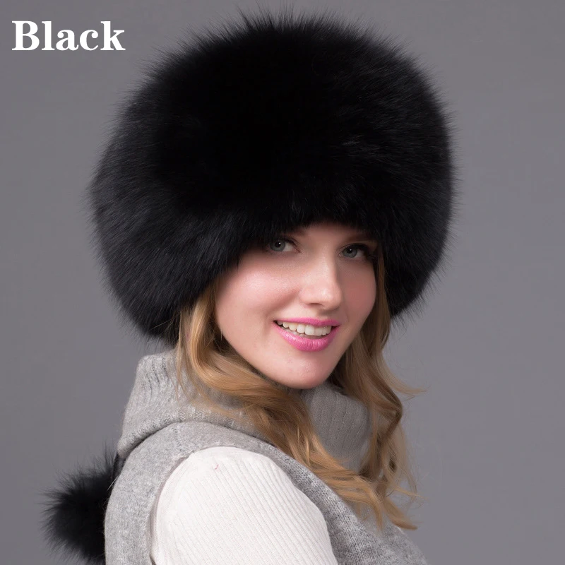Роскошная женская шапка из искусственного меха, толстая имитация лисьего меха, теплая зимняя шапка, женская модная шапка, Выходная шляпа на осень - Цвет: Черный