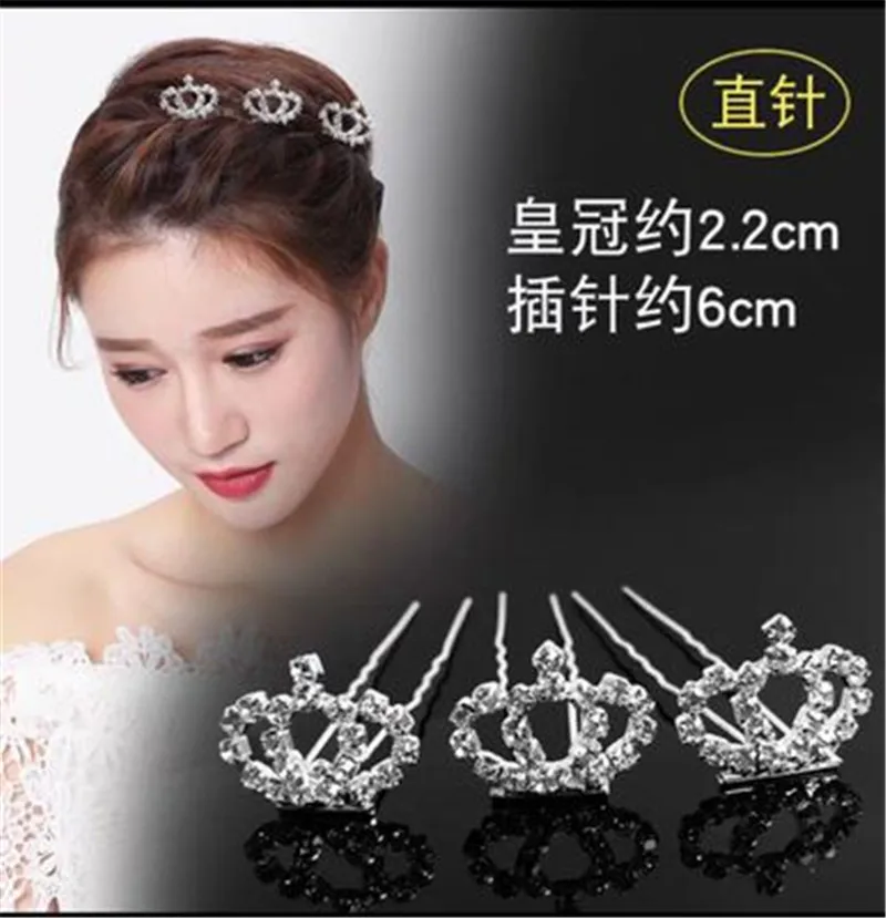10Pcs Simple Crytal Crown Hair clips Handmade Flower Bridal Wedding Jewelry Accessories Women Headress Star Hairpins for Bride