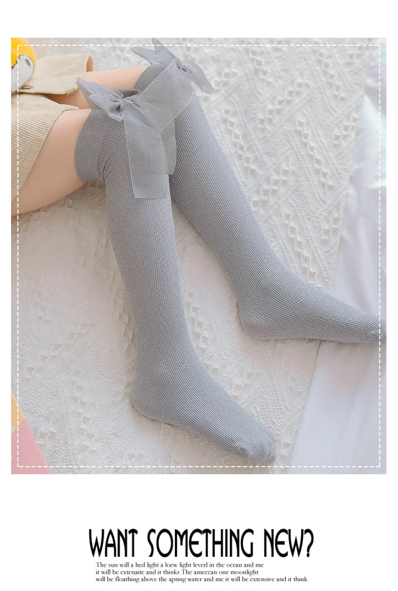 girls kittens Stockings lace knowknot girl thigh Knee socking half Heap socks Bright silk 3-10Years 5colors TZ05