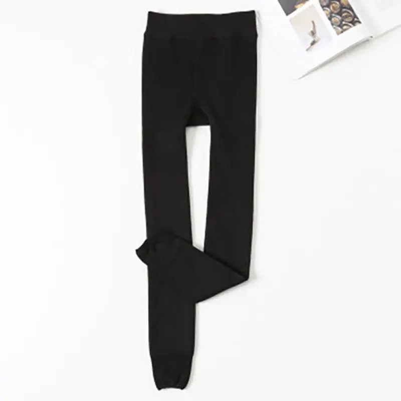 Women Autumn Winter Plus Velvet Skinny Solid Color Leggings Stretchy Elastic Pencil Pants High-Waist Leggings