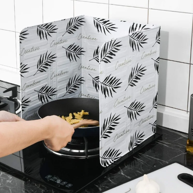 

Nordic Style Leaf Pattern Kitchen Aluminum Foil Oil Slab Heat Shield High Temperature Insulation Board Foldable Oil Baffle Heat