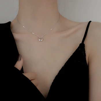 

Hot Sale 925 Sterling Round Golden Silver Necklace Small And Cute Simple Geometric Jewelry Woman Got Engaged Mom Birthday Gift