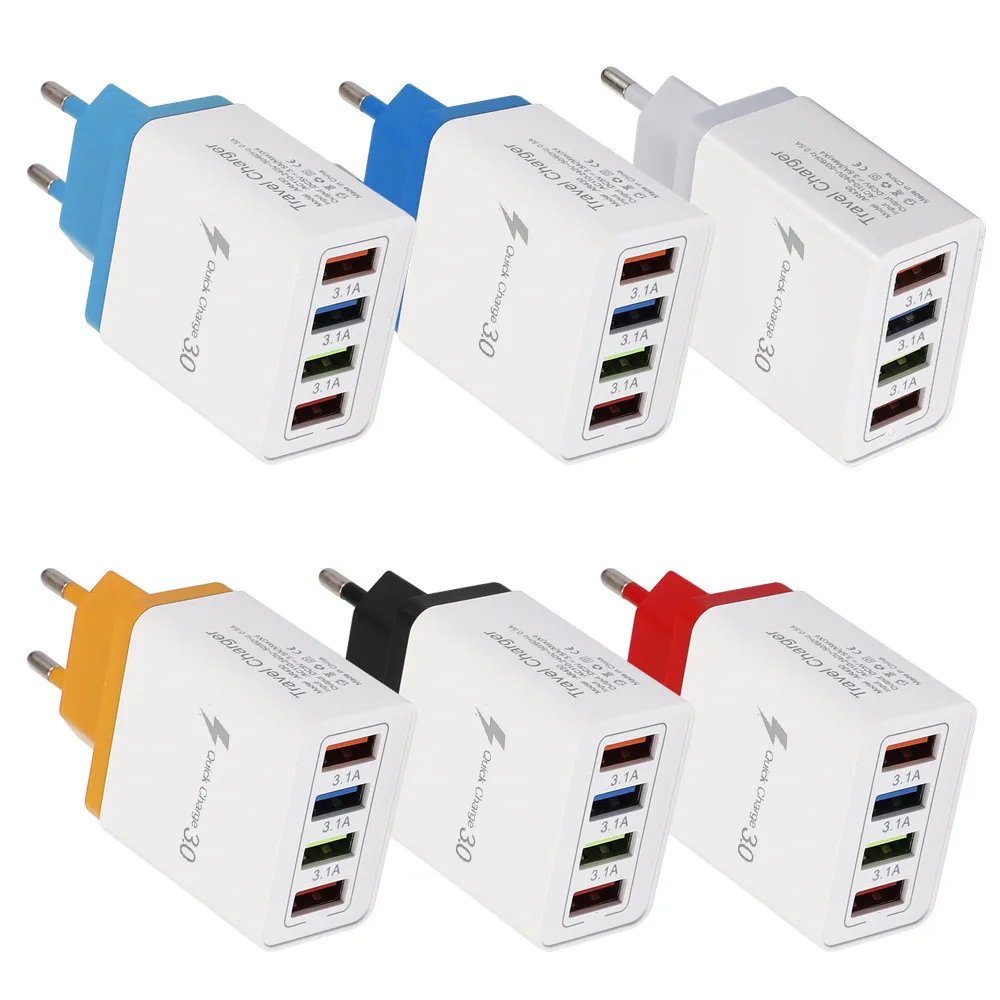 США/ЕС Портативный путешествия 4 Порты USB настенная зарядка мобильный телефон