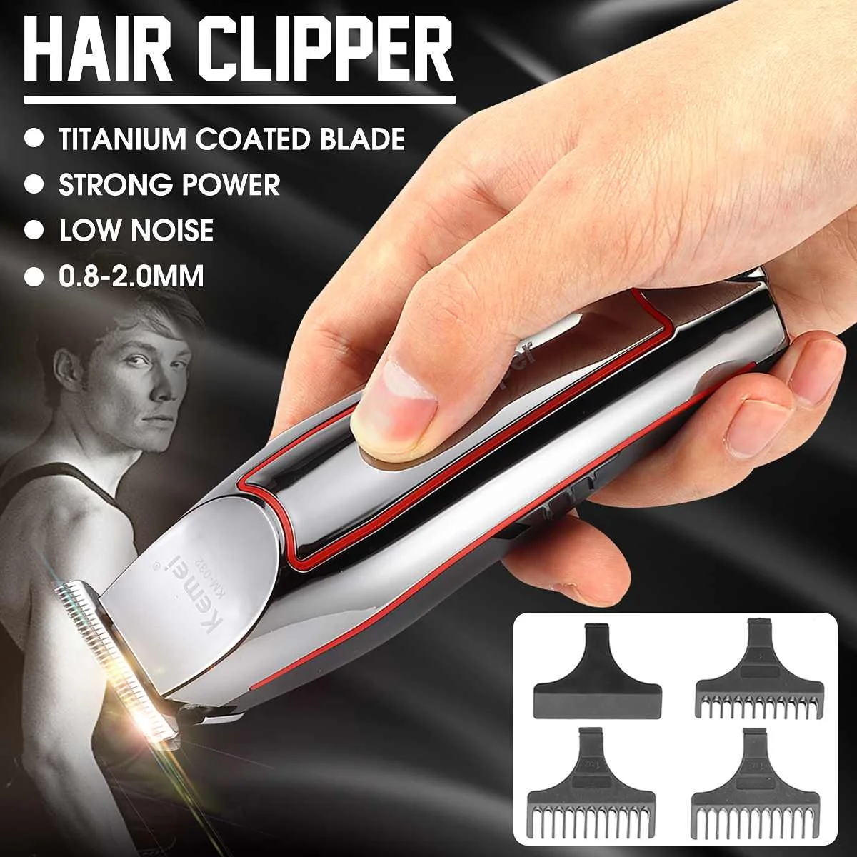 

Professional Hair Trimmer Electric Wireless Clipper Shaver Rechargeable or Plug and Play Stainless Steel 4 Limit Combs EU Plug