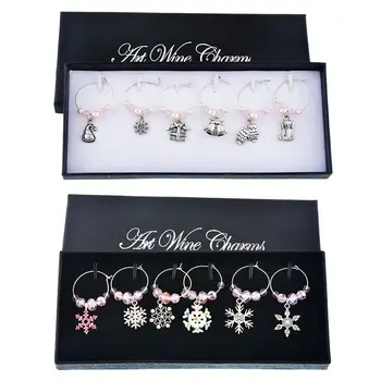 

Mixed 6pcs Christmas Pendants Wine Glass Charms Marker Tag Set with Gift Box