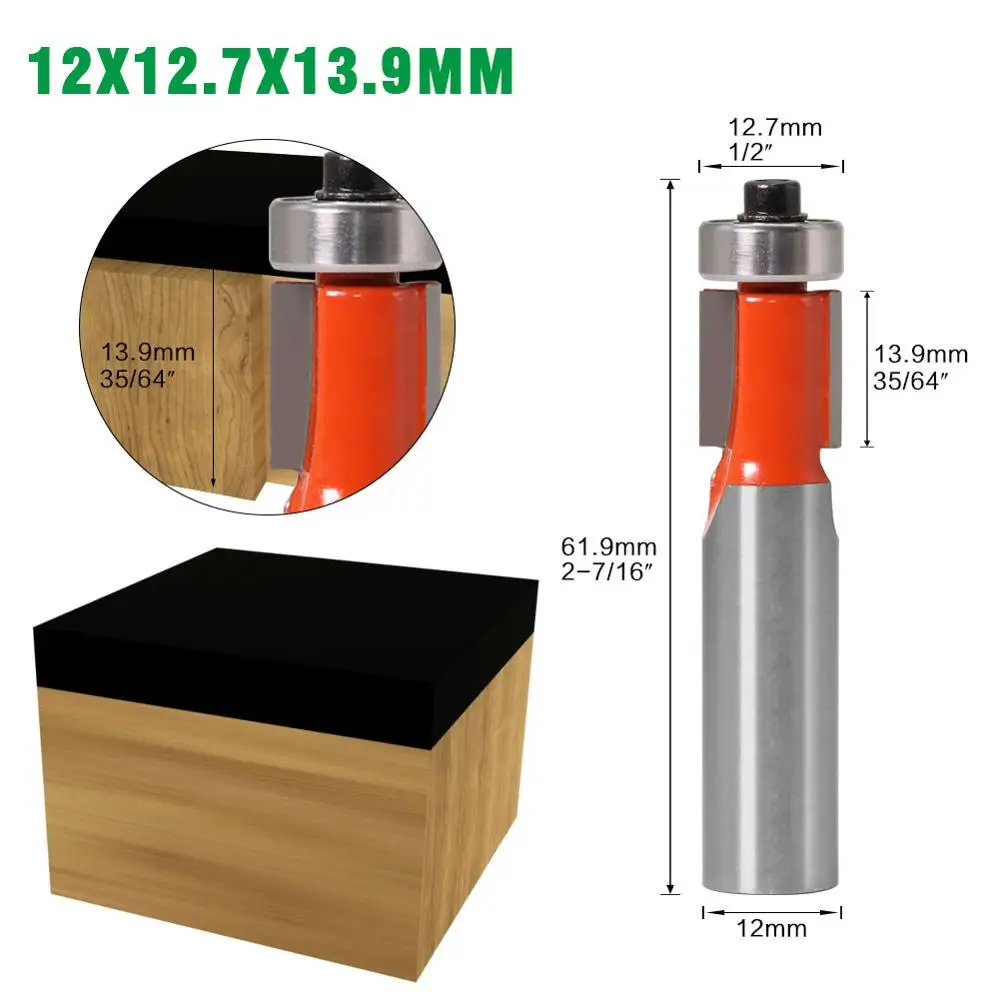 12X12.7X13.9MM 1 шт. 12 мм хвостовик " 3" заподлицо фрезы с подшипником для дерева шаблон бит карбида вольфрама фрезы для дерева - Длина режущей кромки: 12X12.7X13.9MM