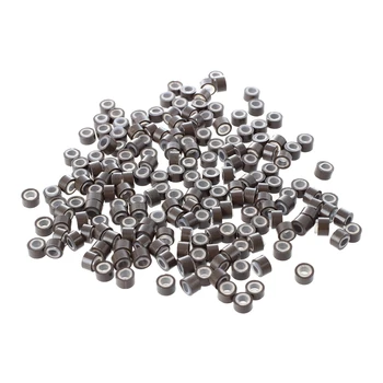 

200 PCS 5mm Medium brown Silicone Lined mini Rings Links Beads For I Tip Bonded Feather Hair Extensions