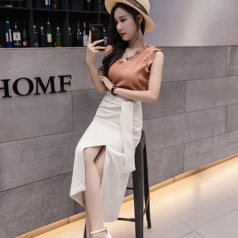 

2018 Summer New Products Slit Bandage Cloth Skirt Mid-length Irregular Ol Skirt Simple Versatile A- line Skirt