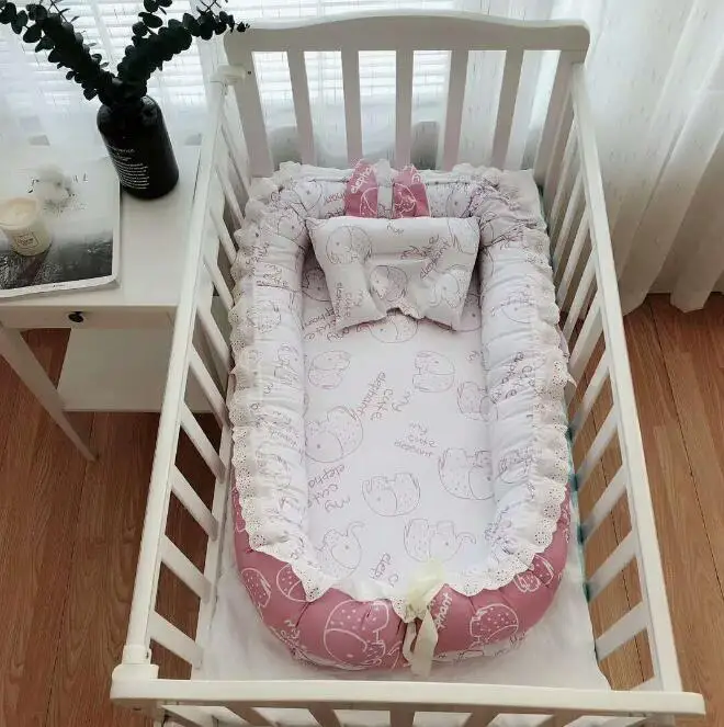 Детская спальная корзина, хлопковая переносная люлька, детская кроватка для новорожденных, кровать для путешествий с подушкой, койка YHM007 - Цвет: YHM007G