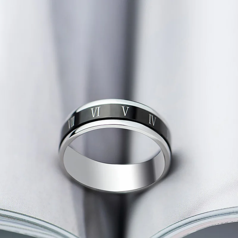 Spinning Spinner Ring For Men Women Anxiety Fidget Rings Stainless Steel Moon Star Roman Numerals Chain Rotating Ring finger ring,stainless steel ring,chain ring,fidget spinner ring