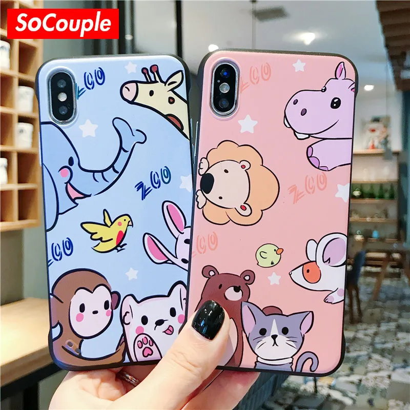 

SoCouple Frameless Matte Phone Case For iPhone X 7 6 6S 8 Plus Cute Animals Cover For iPhone XS Max XR With Finger Ring Cases