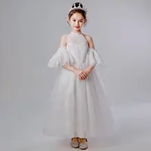 Новинка; белые фатиновые платья для причастия для девочек; пышные вечерние бальные платья с кружевной аппликацией; платья принцессы с цветочным узором для девочек на свадьбу