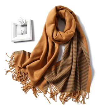 

2020 Cashmere Striped Scarf Women Warm Foulard Solid Fringed Scarves Shawls and Wraps Long Winter Fashion Casual Wild Scarfs