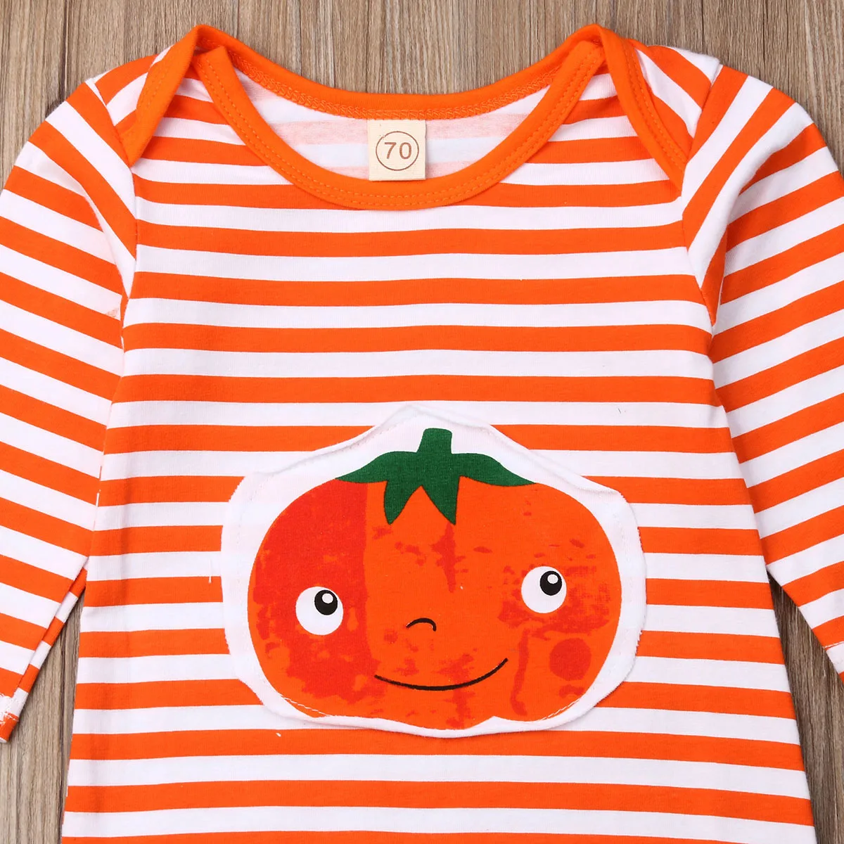 Cute Infant Newborn Baby Boy Girls Halloween Costumes Party Clothes Pumpkin Print Striped Long Sleeve Romper Overall Outfits