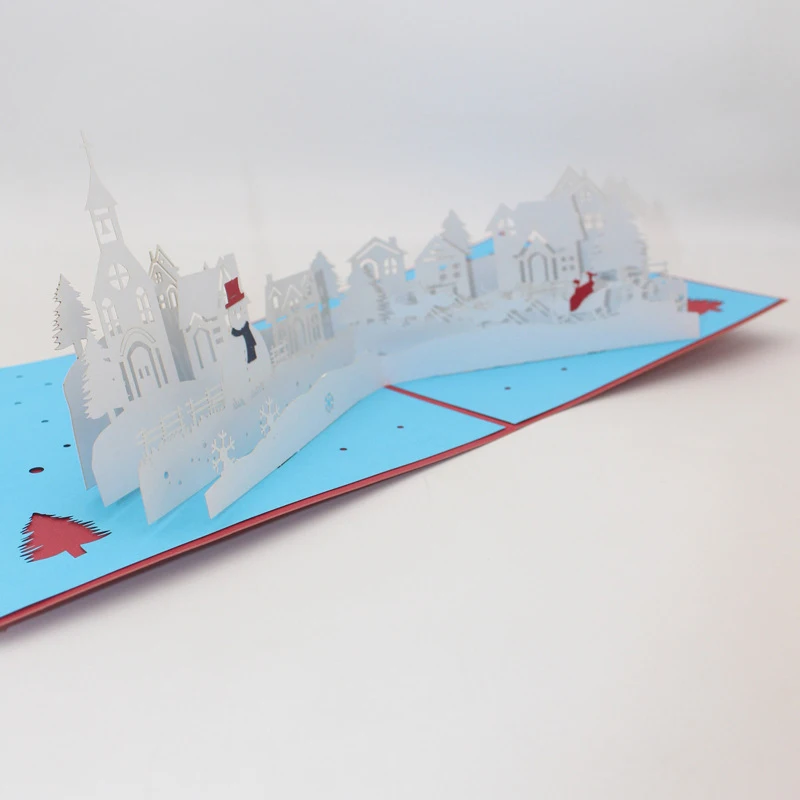  3D Handmade Cartoon Snowflake White Village Paper Invitation Greeting Cards PostCard Merry Christma - 4.00031E+12