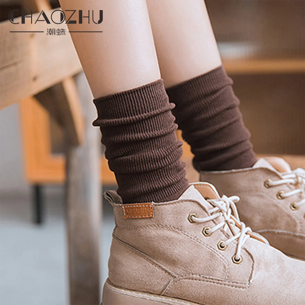 Japanese Korea High School Girls High Socks Loose Solid Colors Double Needles Knitting Cotton Long Socks Women