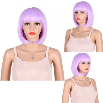 

12'' Short Hair Bob Wig with Bangs Natural Fashion Cute Heat Resistant Synthetic Bob Wigs for Daily Party Cosplay Halloween