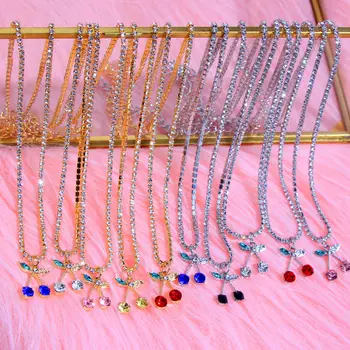 

Cender Bohemian Multicolor Cherry Crystal Pendant Necklace Girls Luxury Rhinestones Chain Choker Necklace Fashion Jewelry Gift