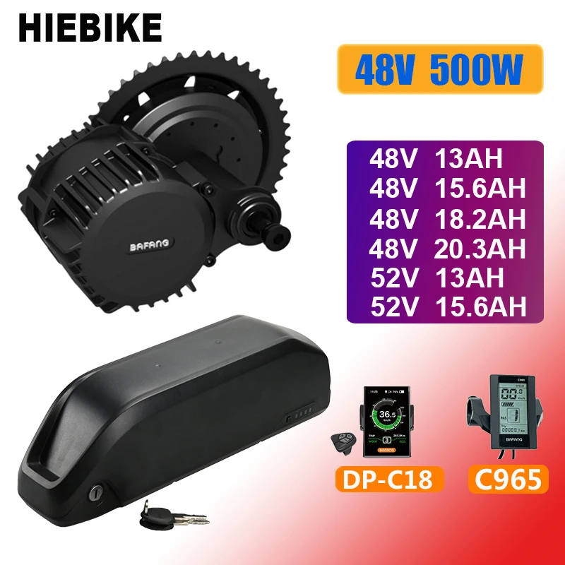 Bafang 48V 500W Средний привод мотор Ebike комплект с батареей 48v 13/15.6/18.2/20.3AH 52V 13/15.6AH мощный
