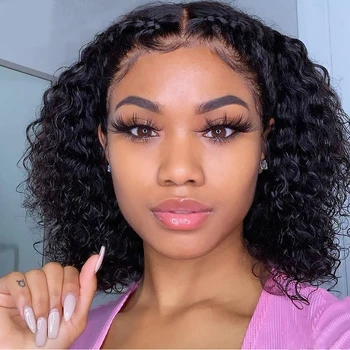 

Brazilian Human Hair Lace Wig 13x1.5 Lace Bob Wig Short Curly Human Hair Wig For Women Non-Remy Beauhair For Women Students