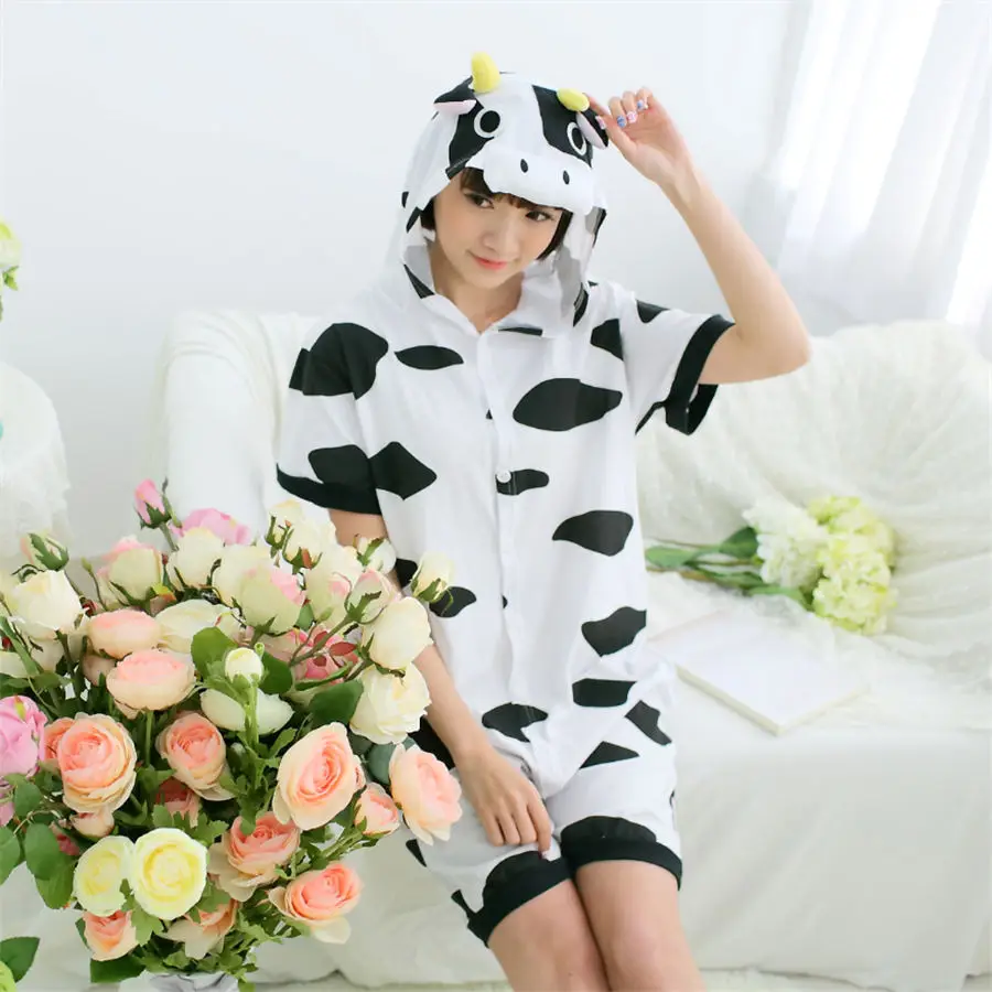 Anime-pajamas-Cow-men-women-adult-short-sleeve-cotton-pajamas-cartoon-lovely-animal-summer-unisex-cosplay