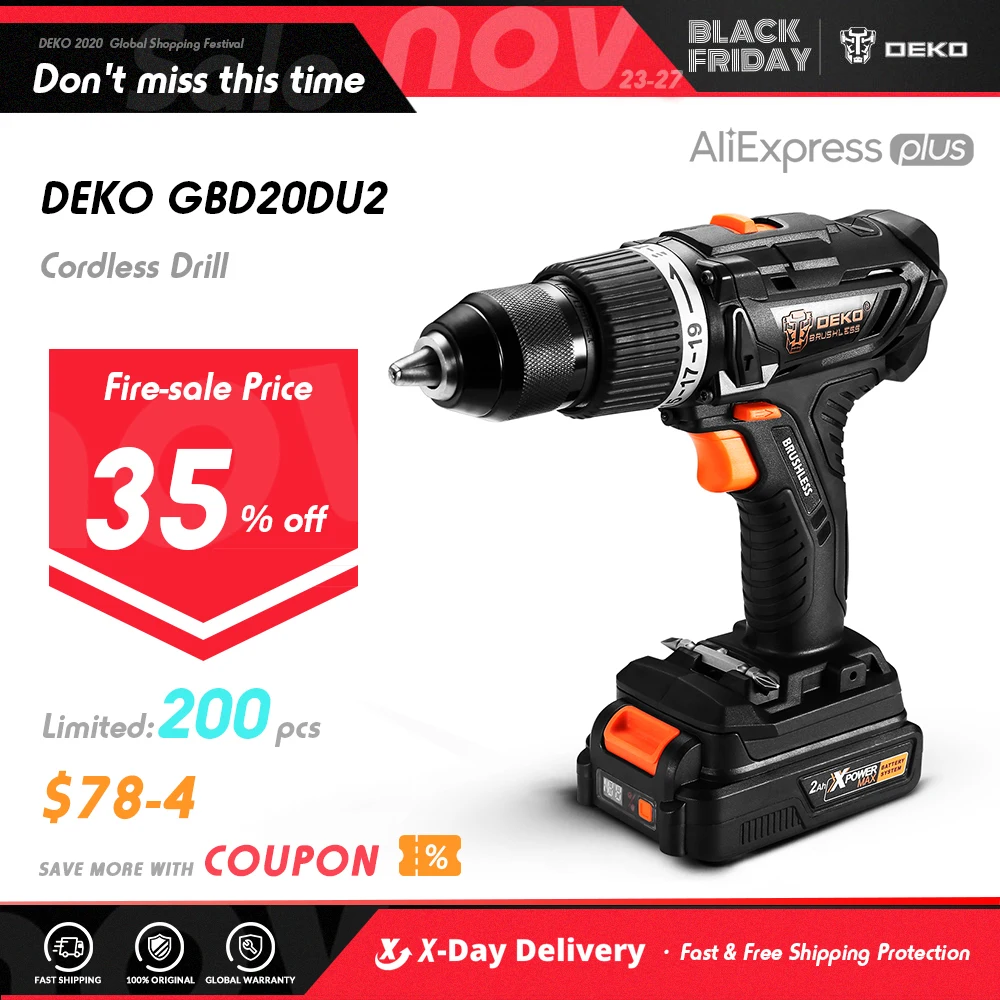 DEKO GBD20DU2 20 Volt Max бесщеточная Электрическая аккумуляторная дрель 2000 мАч отвертка