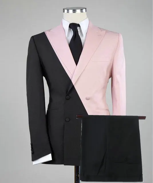 

2021 Wedding Suit For Men Costume Homme Mariage Double Breasted Suits Pink Black Jacket Pants Terno Masculino Slim Fit Tuxedos