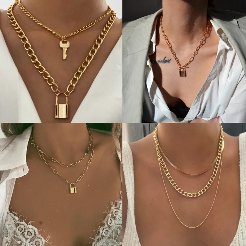 Pendant Necklace Chain Jewelry Key-Lock 17KM Party Men Punk Big-Chunky Trendy Women 
