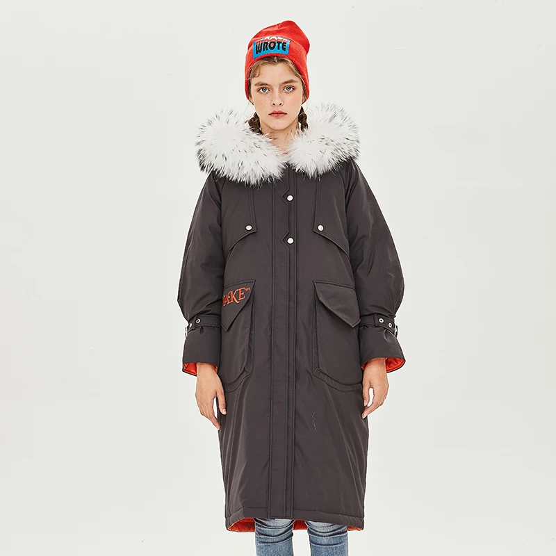 

Women White Duck Down Jacke Warm Thick Long Parkas Fur Collar Hooded Quilted Coat For Female Brand Fluff Ladies Cloth AA1906303